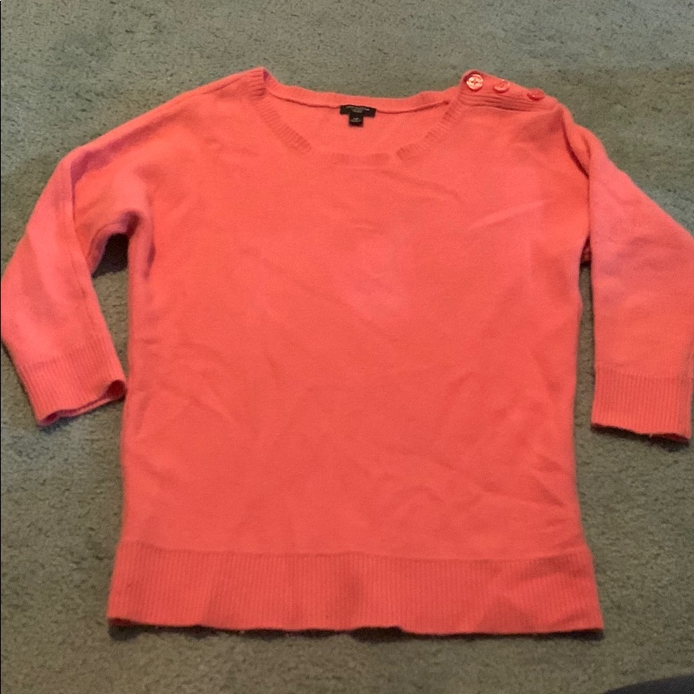 Ann Taylor Coral Crew Neck Sweater with Button Accent